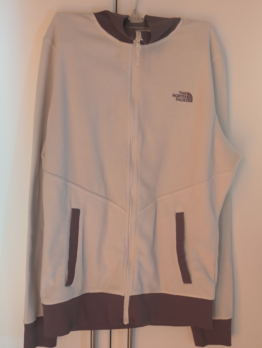 The North Face Cream Zip-Up Fleece Hoodie with Brown Trim